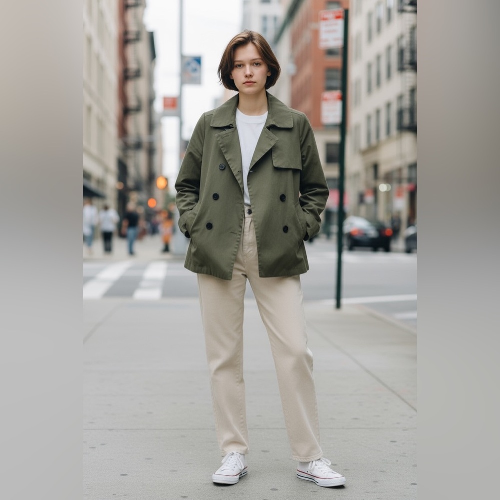 Everlane‎ Canvas Double Breasted Jacket Womens Hunter Green XS Relax Oversized